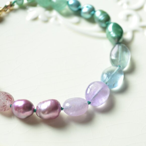 Hand Knotted Gemstone and Pearl Bracelet - Hand Made in Canada - Picture 2 of 9